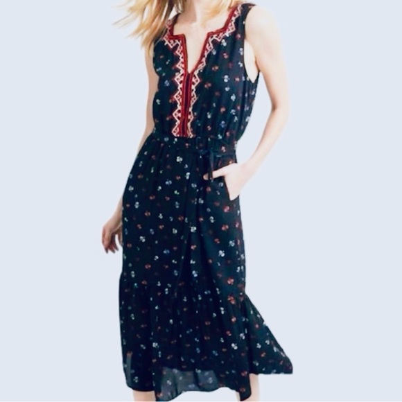 GAP Dresses & Skirts - GAP Women’s Boho Pattern Sleeveless Maxi Dress Embroidered V-Neck Size xs